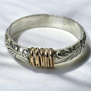 Vintage Sterling Silver Gold Wire Wrap Band Ring Floral Engraved Handcrafted 925
